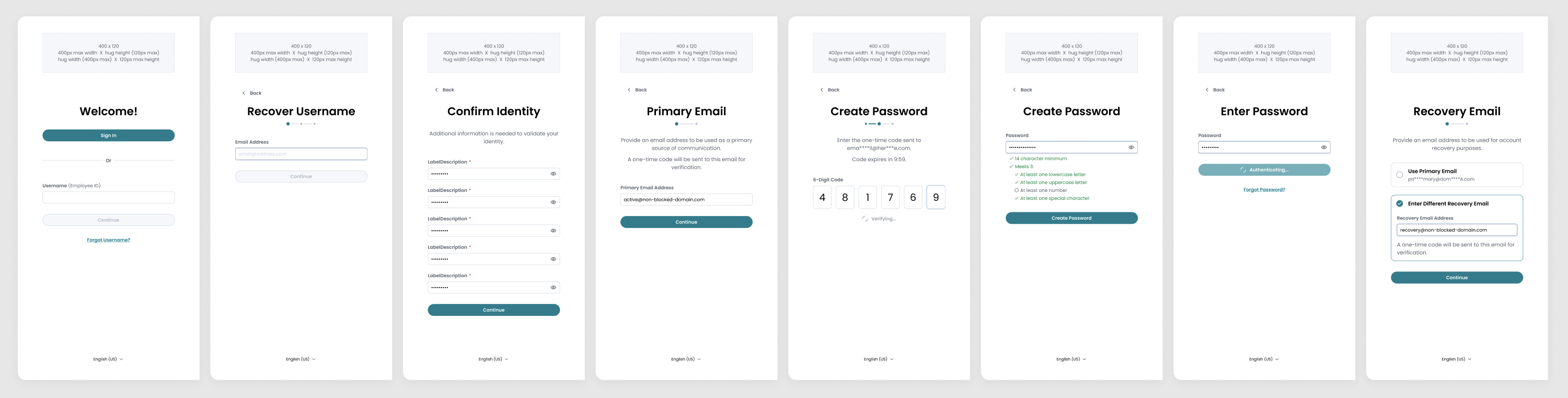 eight panels of similar user interface layouts in a row comparing similarities and differences