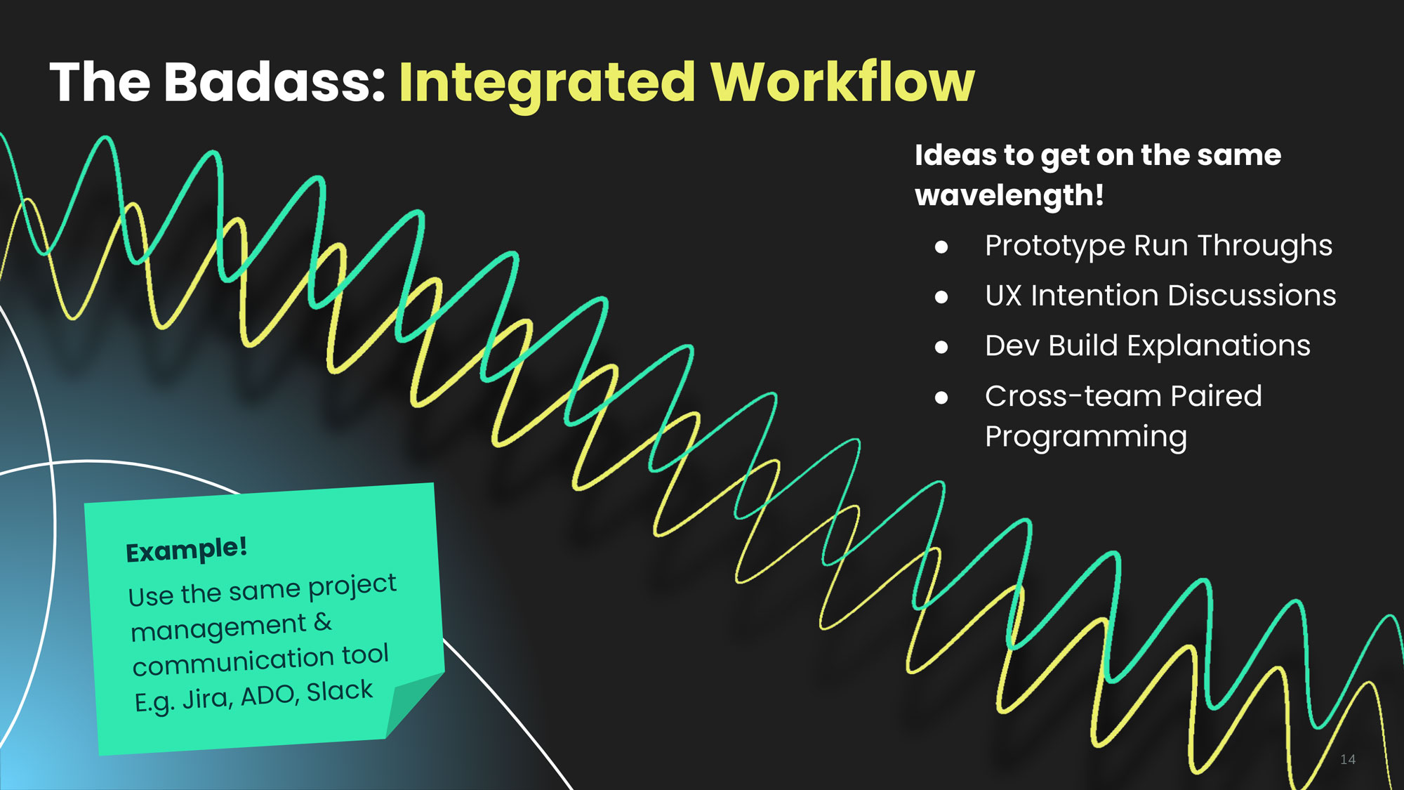 slide listing ideas on how to integrate teams and share intention
