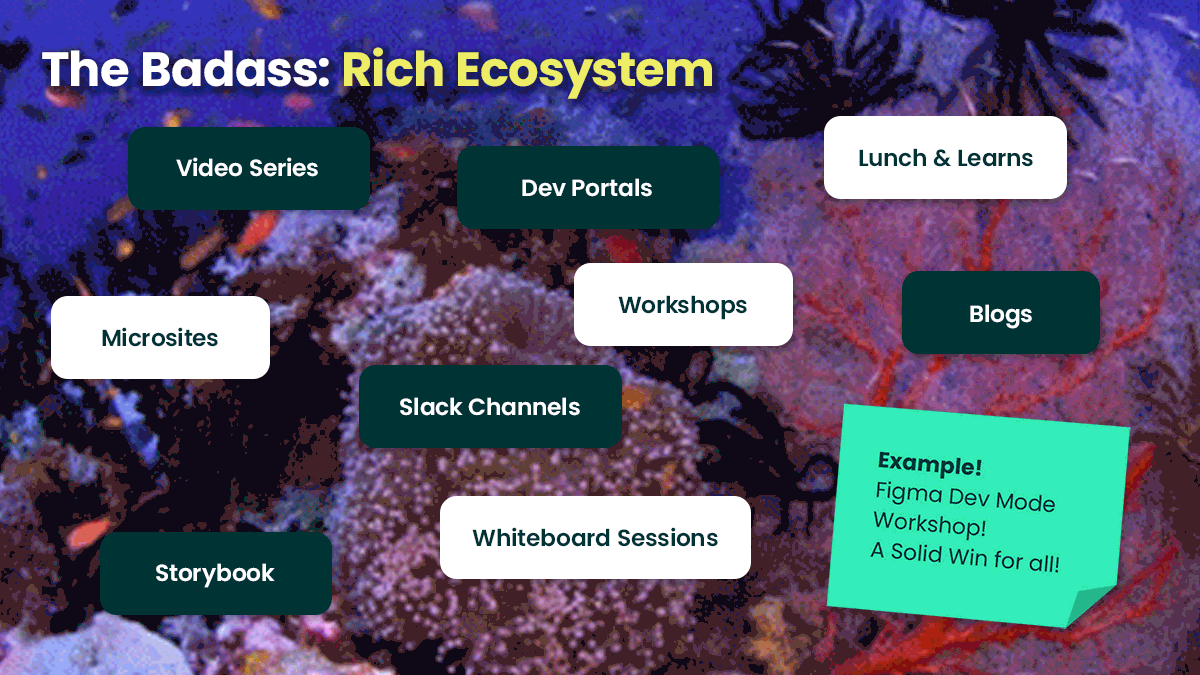 team integration ideas in front of a busy coral reef environment with hundreds of fish swimmging around